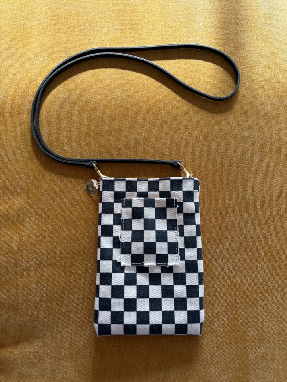 CLARE V. Checkered Canvas Crossbody Poche